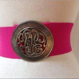 Vintage Pink Stretch Buckle Belt Metal Monogram